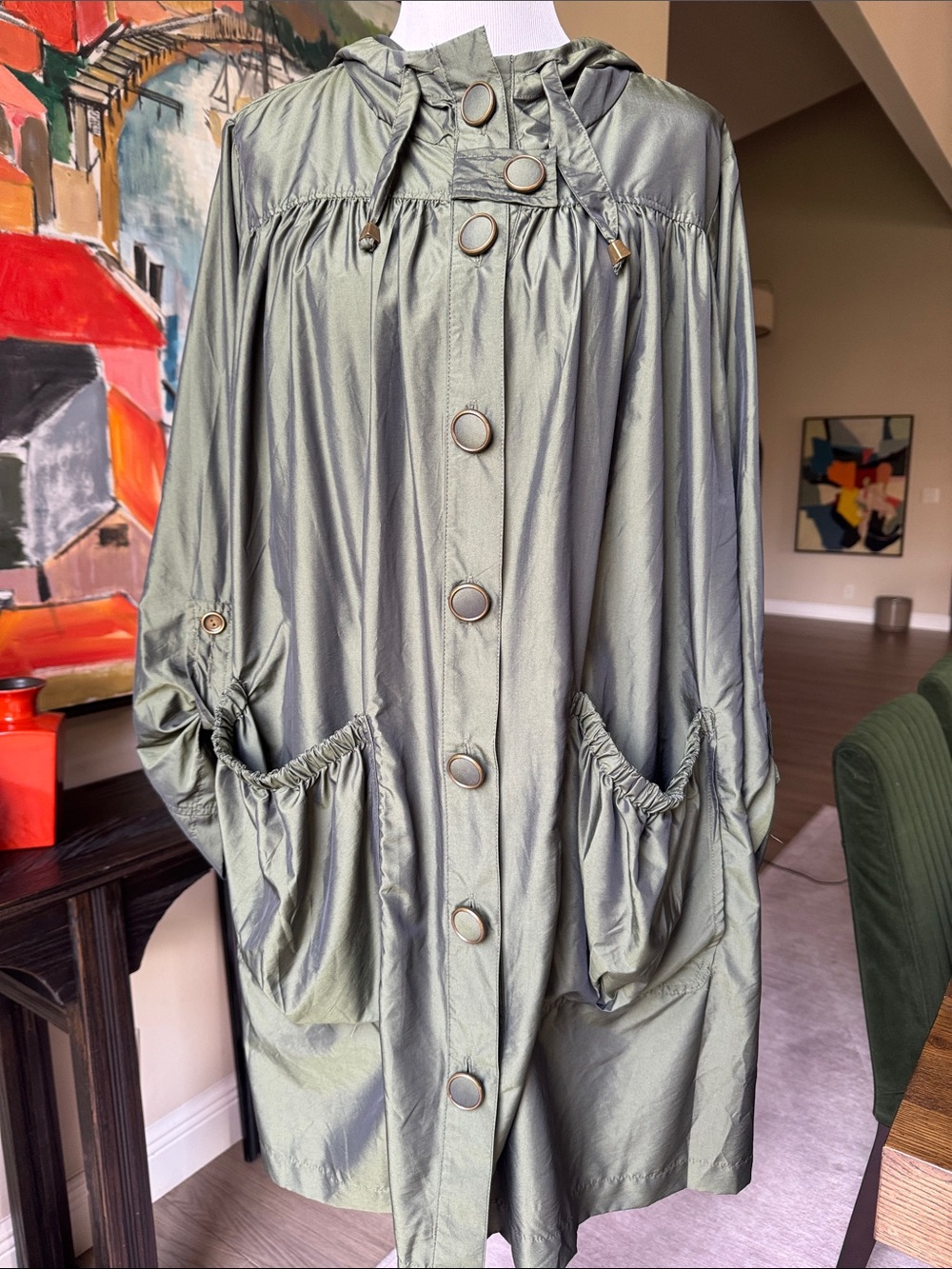 Vintage Hennes & Mauritz AW 2007 Metallic Hooded Coat Jacket One Size Oversized